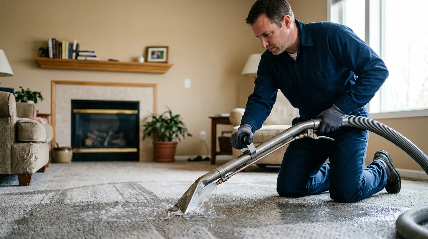 Water damage restoration technician working near Beason, IL